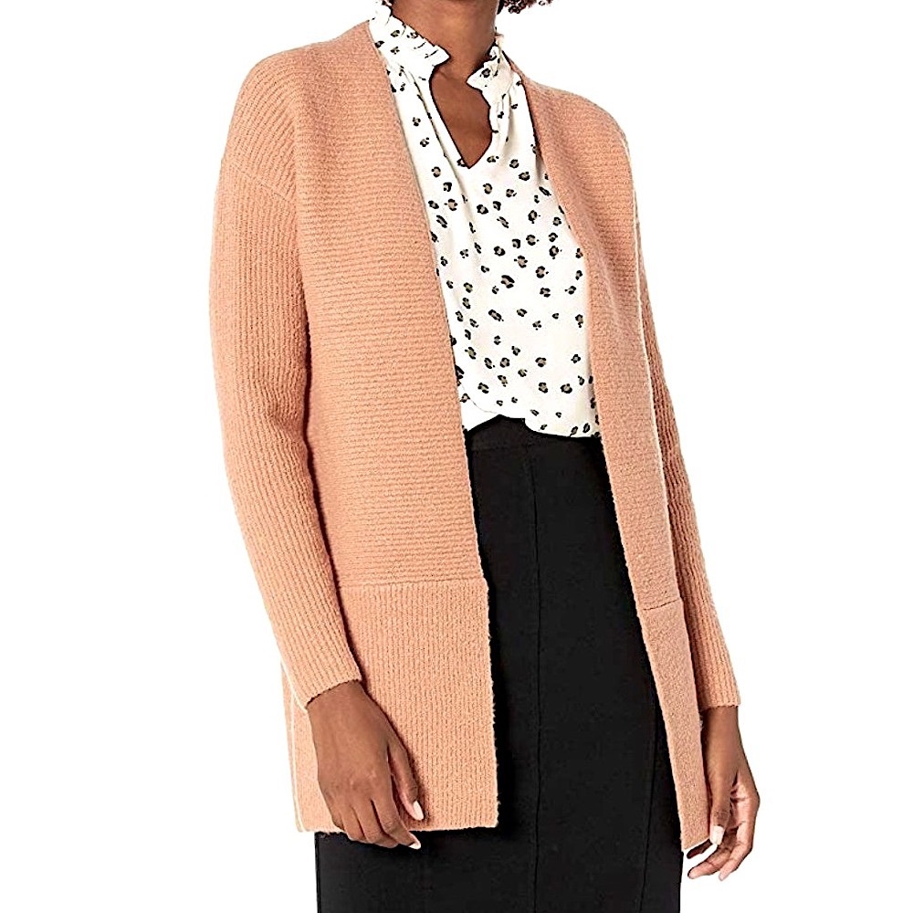 XL • Lark & Ro • Women's Relaxed Fit Ribbed Boucle Long Sleeve Cardigan